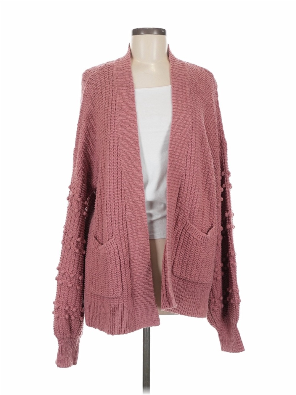 Madewell Dusty Rose Pom-Pom Sleeve Open Cardigan